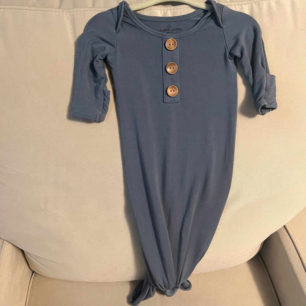 CADEN LANE SOLID DUSTY BLUE NEWBORN BABY KNOT GOWN